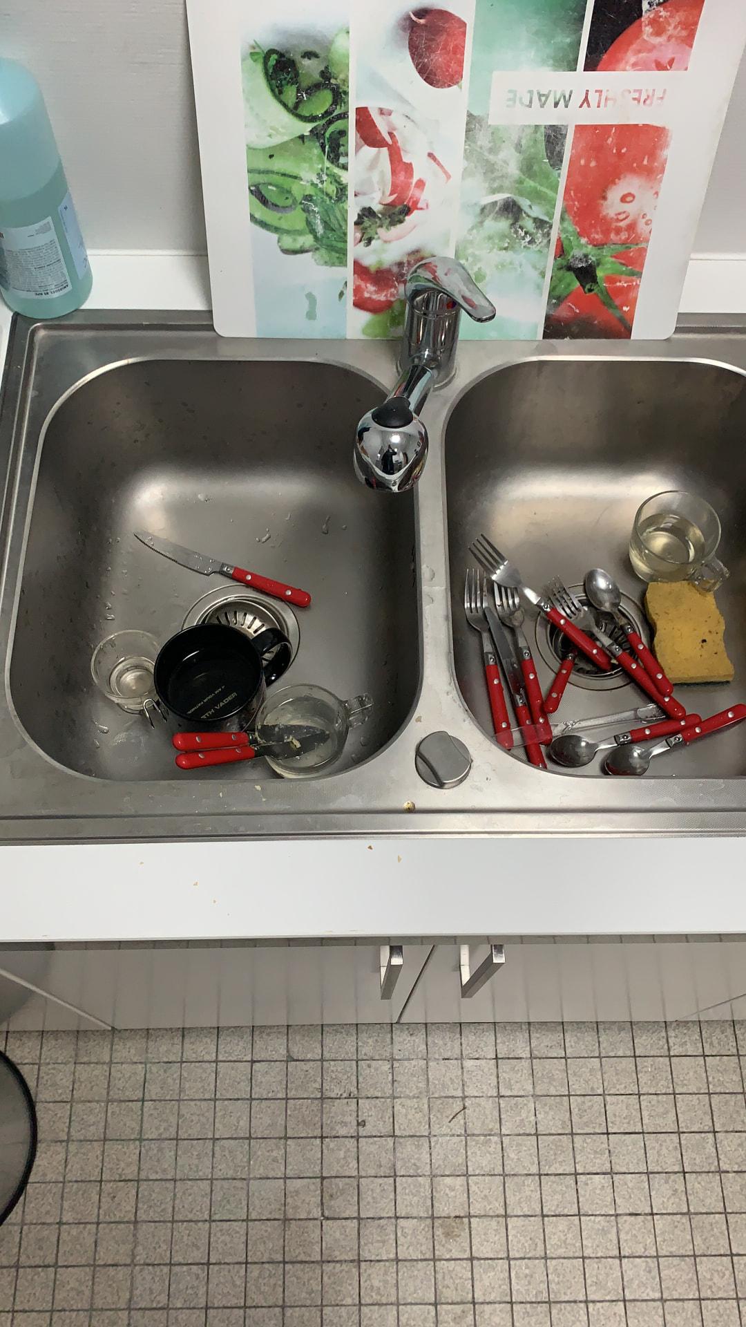 Évier double bac de cuisine professionnelle à l'évacuation lente — Melun