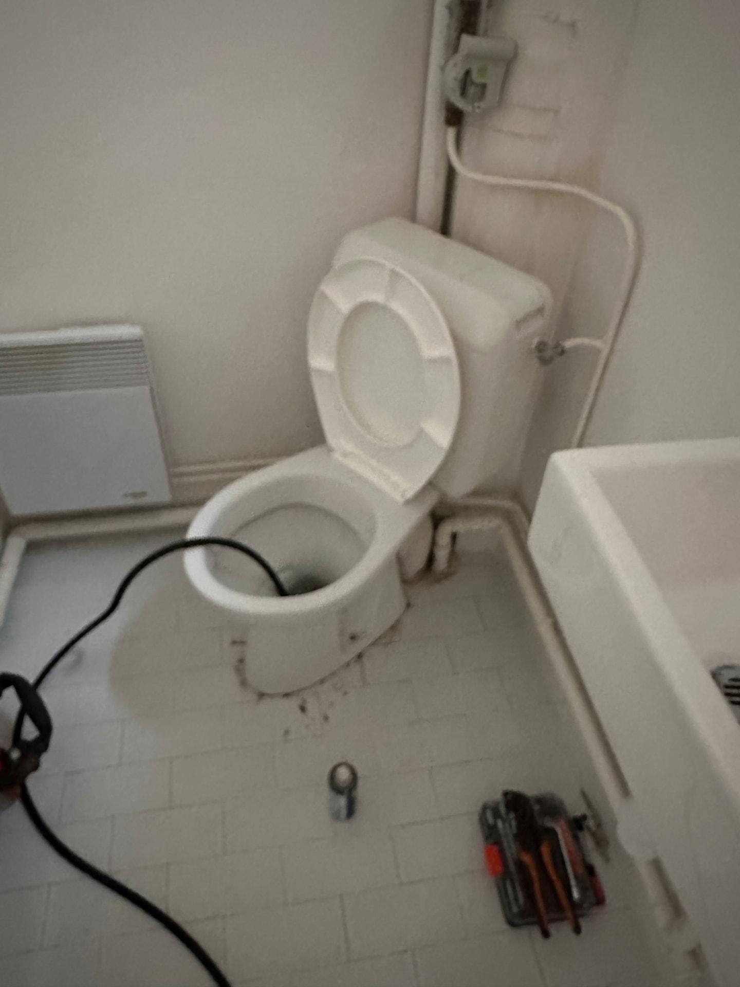 Débouchage de WC au furet électrique par un technicien GIC — Paris 18ᵉ